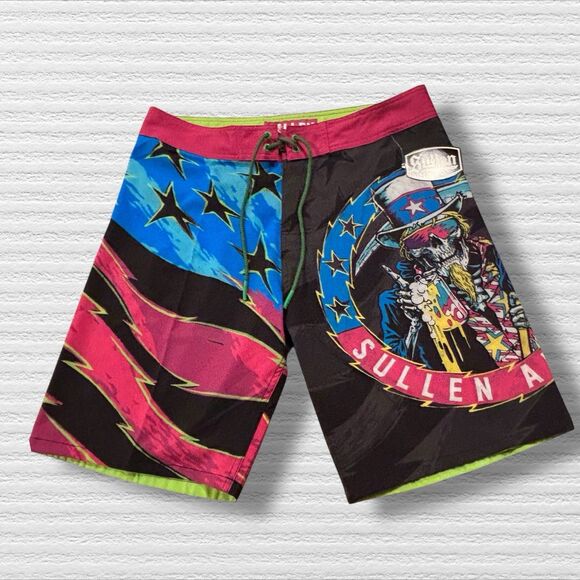 Sullen Art Collective Unkle Slammed Boardshorts 32 Men’s Graphic Swim Trunks NWT - Picture 1 of 6